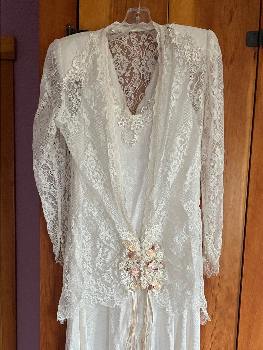 Ivory Lace Long Sleeve Bridal Top with Floral Appliqué